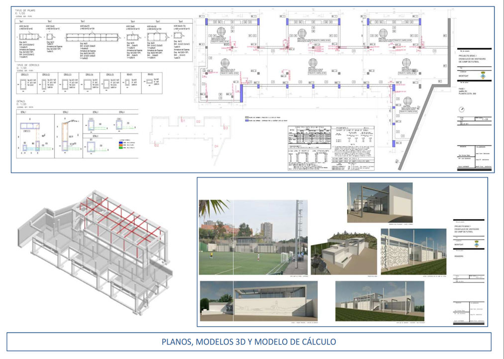 Cálculo de Estructuras: Obra Nueva. Campo de fútbol de Mongat. Vestuarios y sala polivalente. Barcelona